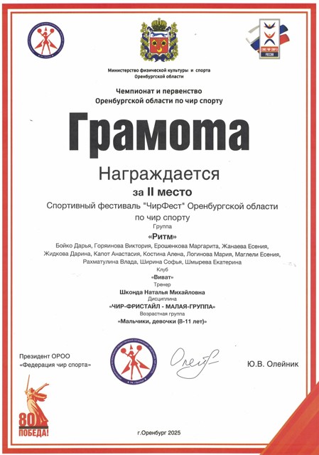 Спортивный фестиваль "Чирфест" 2 место, группа Ритм, 19.04.25